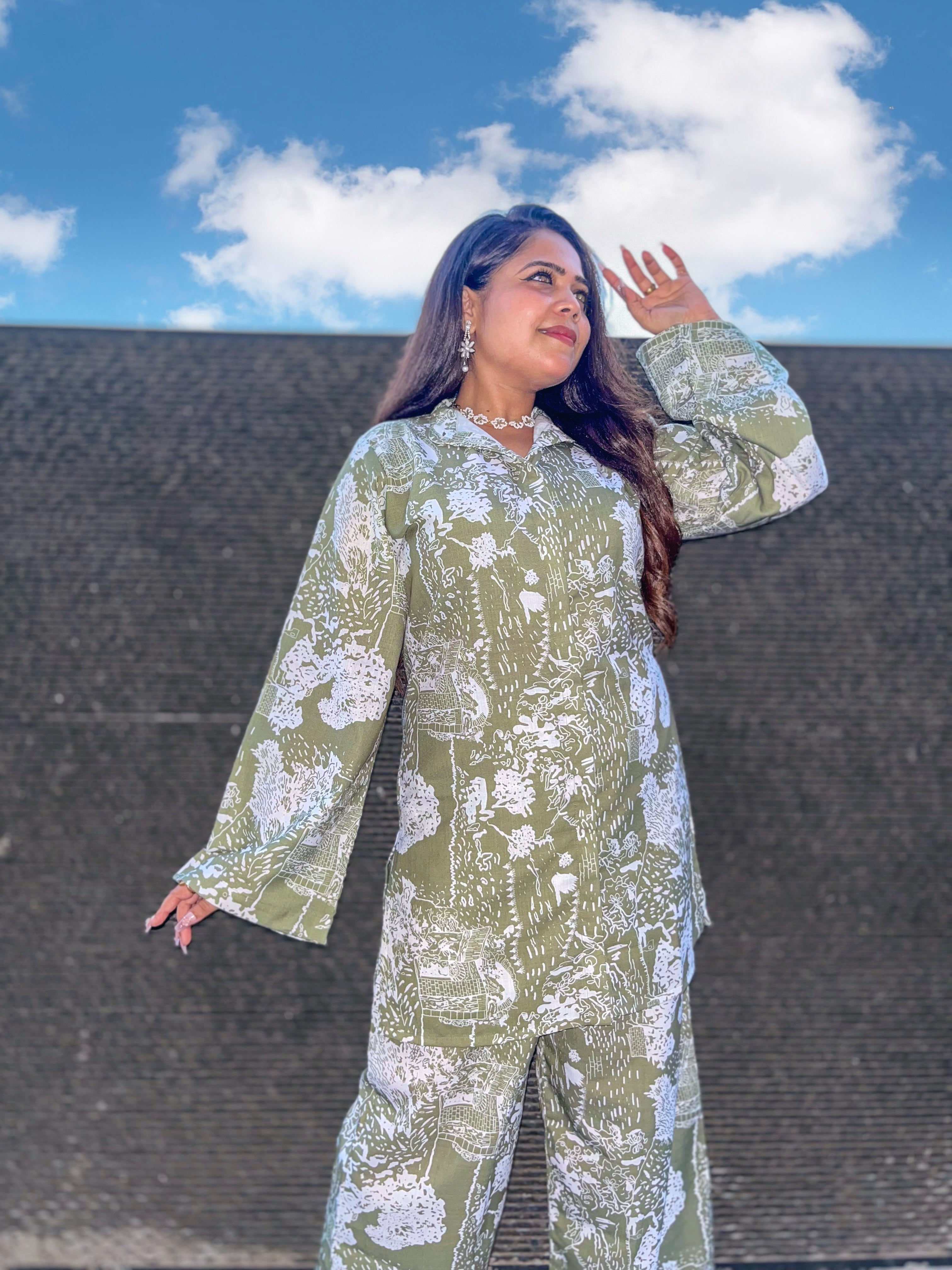 VINTAGE TOILE BLOOM CO-ORD SET - GREEN