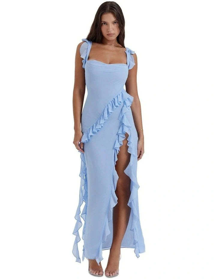 SLIT HAPPENS RUFFLE MAXI DRESS
