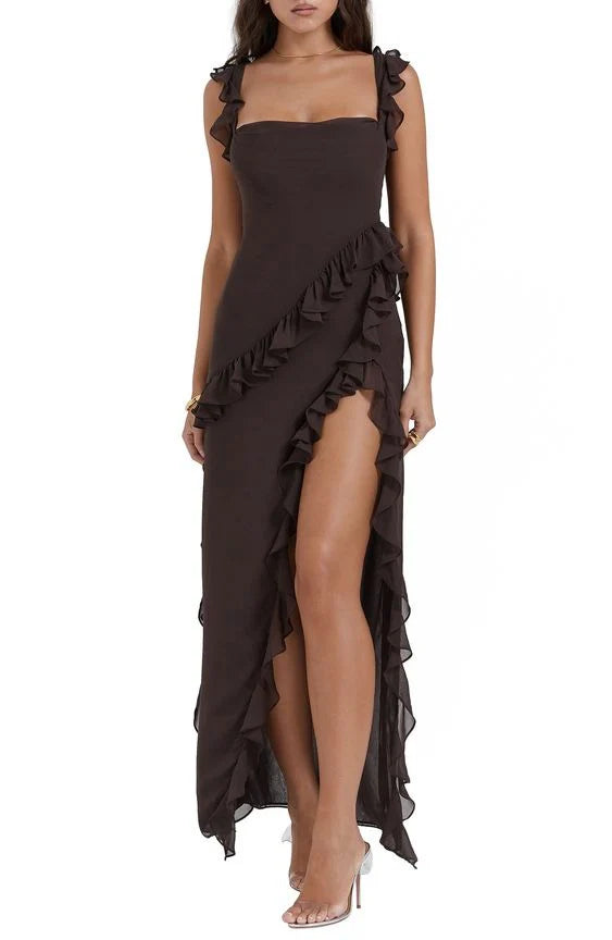SLIT HAPPENS RUFFLE MAXI DRESS