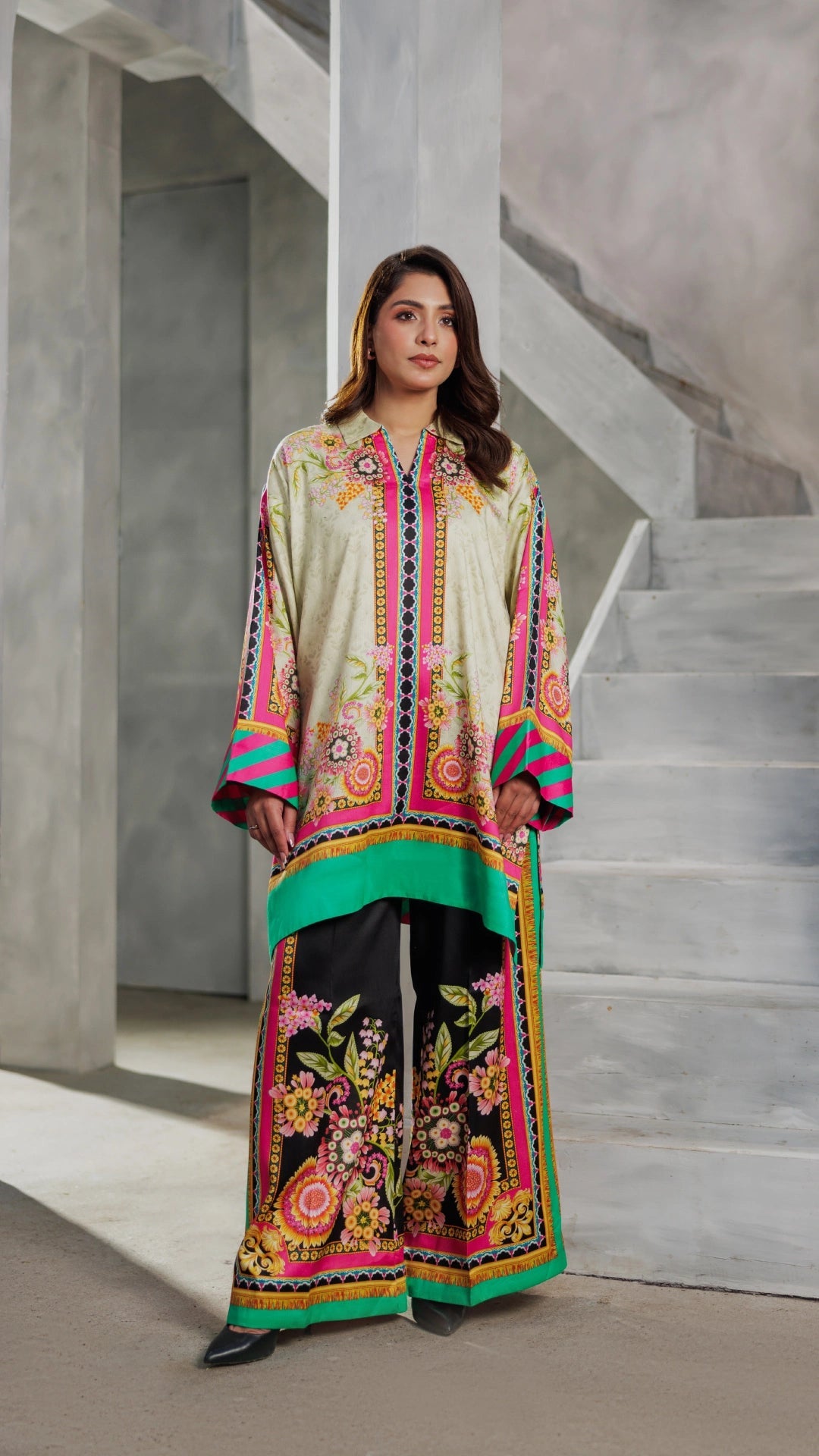 FUCHSIA & ORANGE DIGITAL PRINT MUSLIN CO-ORD SET DETAILS