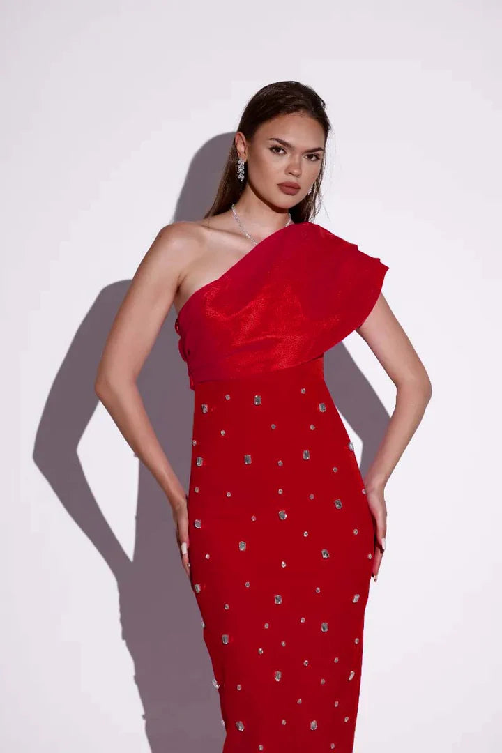 BOUJEE RHINESTONE MAXI DRESS - RED