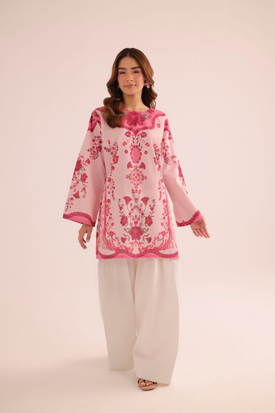 Pink Poetry Linen Blend Printed Lawn Farshi Pant Cord Set
