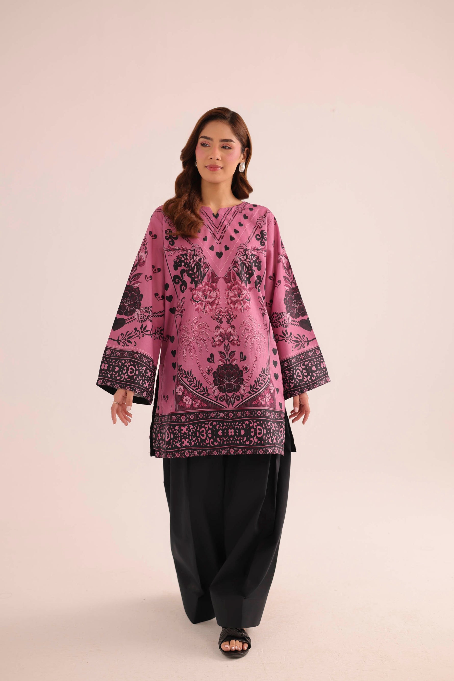 Dark Blossom Linen Printed Lawn Farshi Pant Cord Set