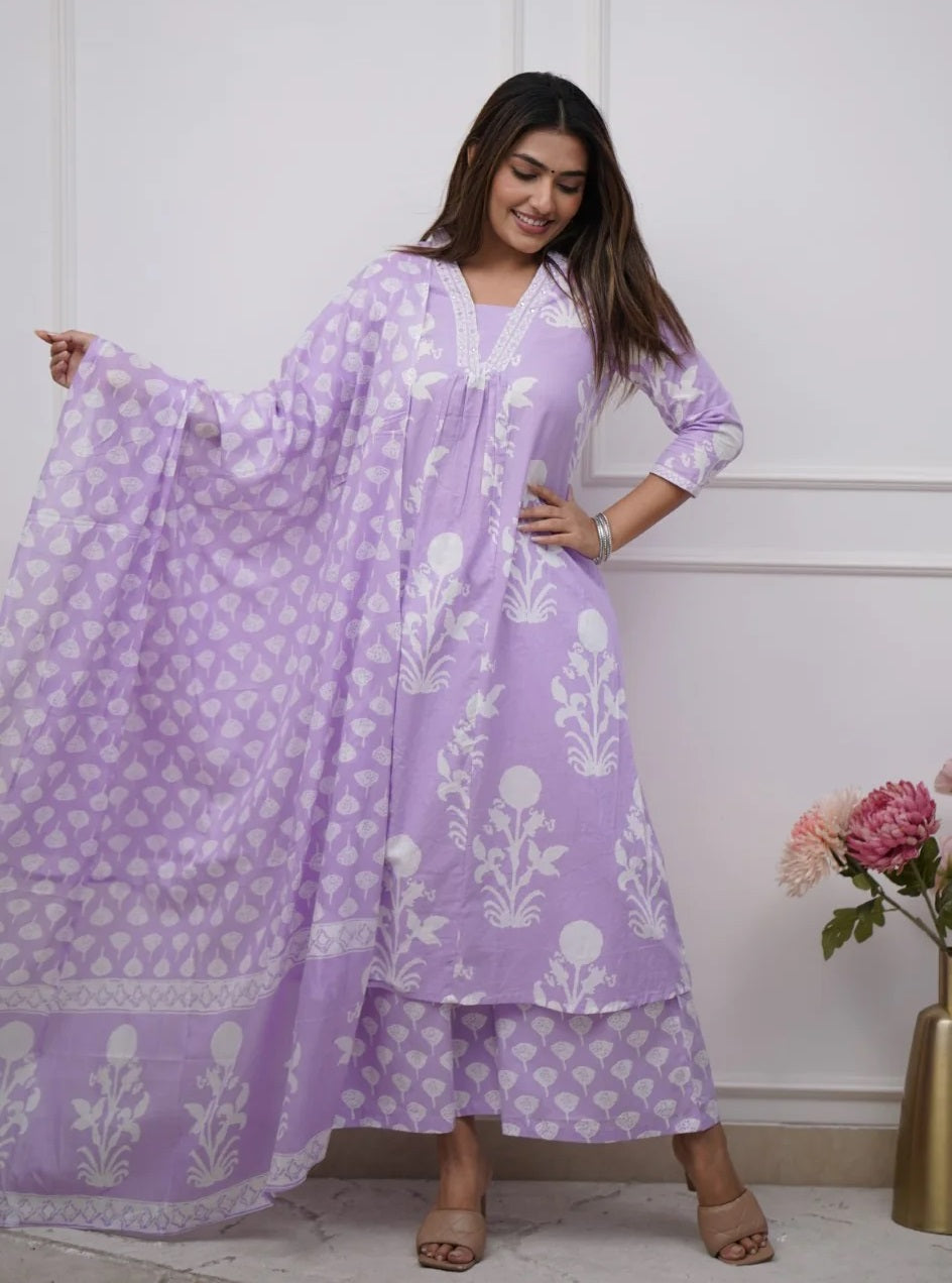 ANOKHI KURTA DUPATTA &amp;amp; BOTTOM SET - VISCOSE &amp;amp; CHANDERI COTTON