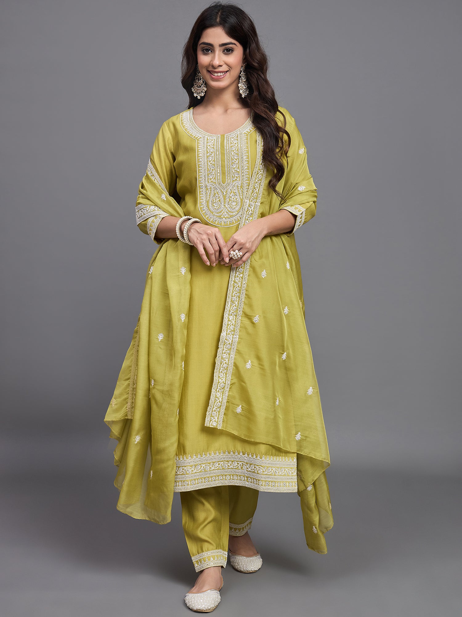 SERICA LUXE KURTA DUPATTA & BOTTOM SET - SILK