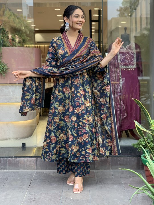 LIVIA FLORA ANARKALI DUPATTA &amp;amp; BOTTOM SET - VISCOSE &amp;amp; CHANDERI COTTON