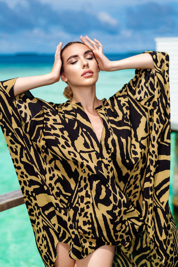 LEOPARD OVERALL COVER-UP KAFTAN