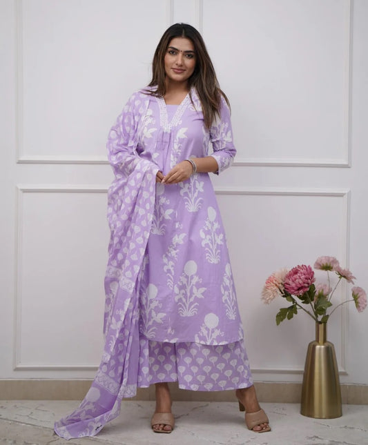 ANOKHI KURTA DUPATTA & BOTTOM SET - VISCOSE & CHANDERI COTTON