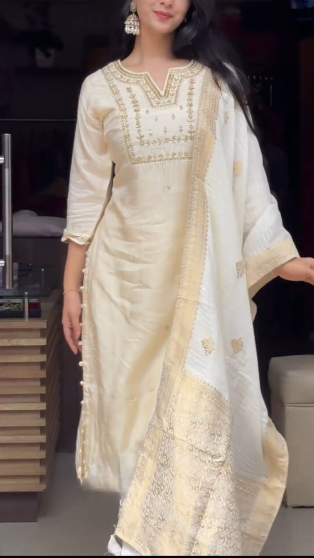 IVORY EMBROIDERED KURTA SET - HEAVY CHANDERI SILK