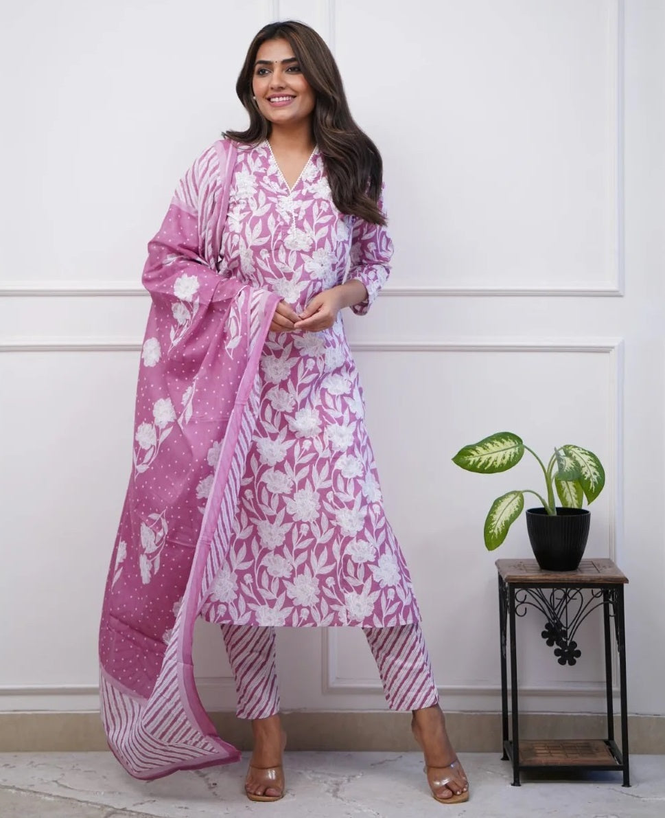 AZALEA GLOW DUPATTA &amp;amp; BOTTOM SET - VISCOSE