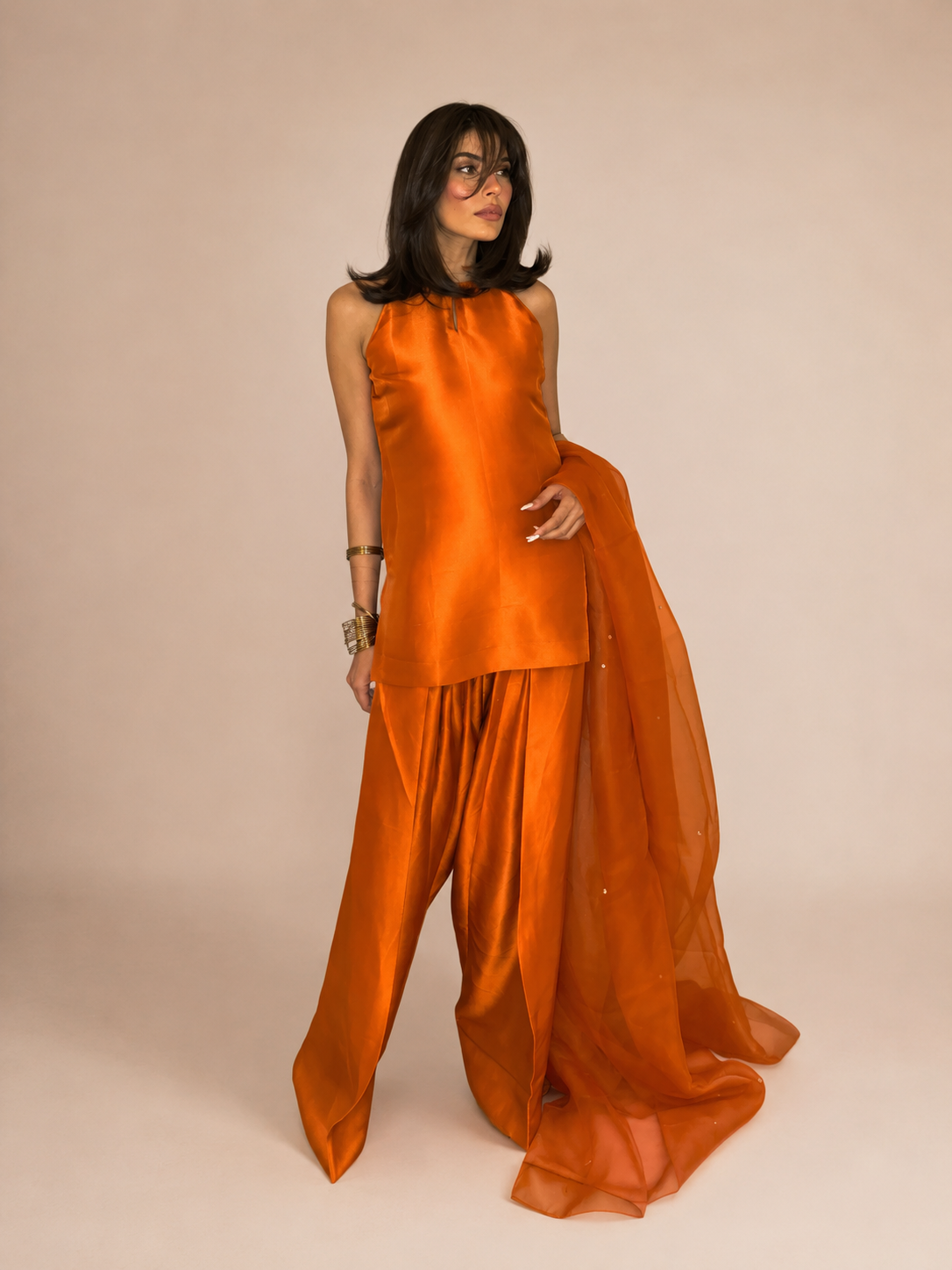 LUXE KANWAL FARSHI SALWAR SET - ORANGE