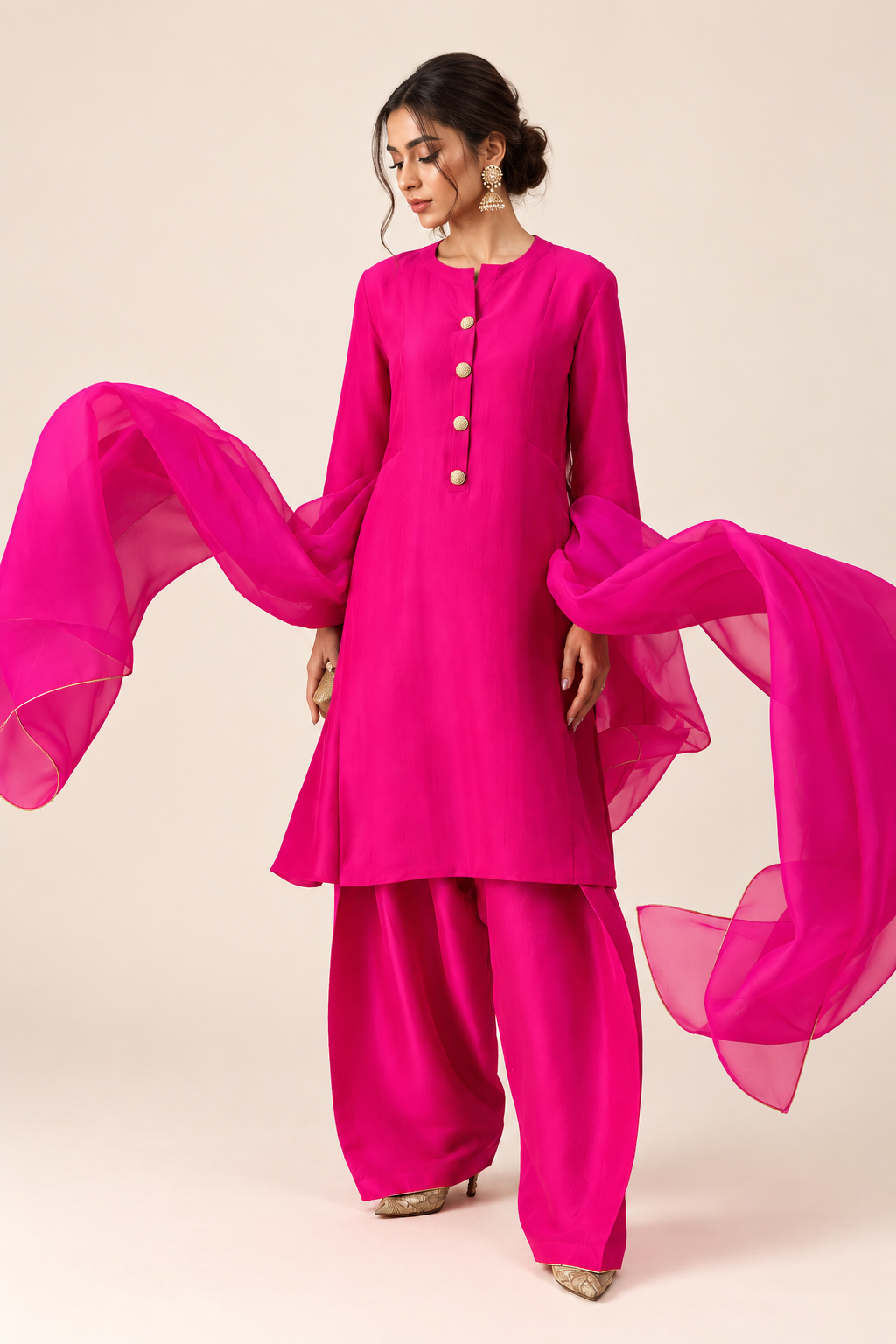 Gulabi Noor Farshi Salwar Set With Dupatta