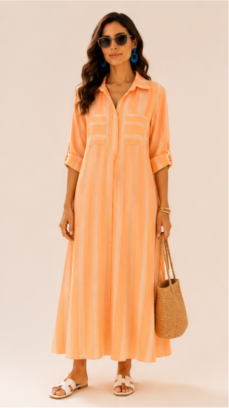 TANGERINE BREEZE STRIPE SHIRT DRESS