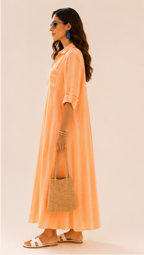 TANGERINE BREEZE STRIPE SHIRT DRESS