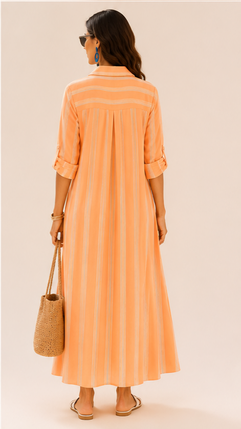 TANGERINE BREEZE STRIPE SHIRT DRESS