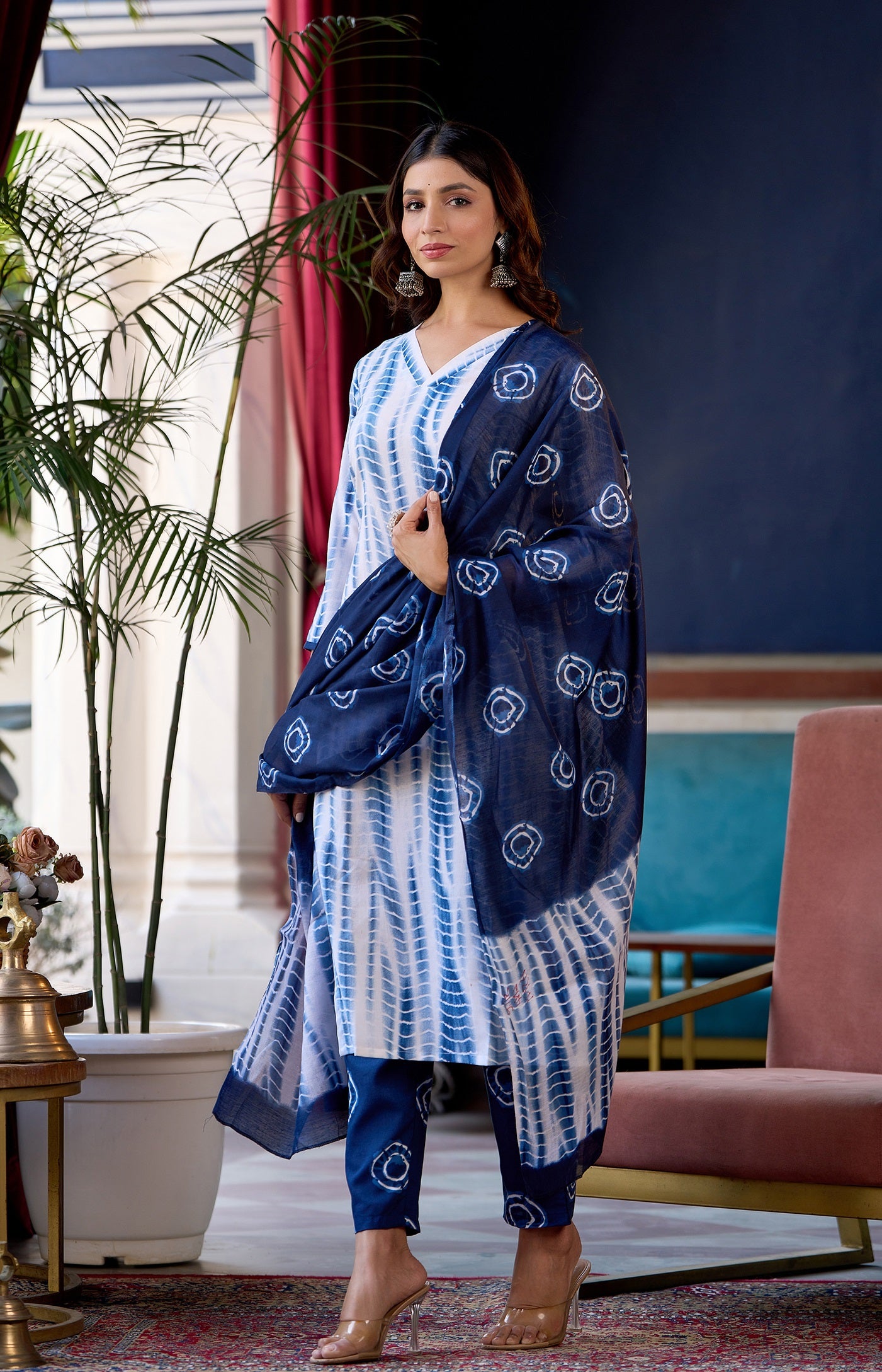 ARAVI TIE DIE KURTA DUPATTA &amp;amp; BOTTOM SET - VISCOSE BLEND &amp;amp; PURE COTTON