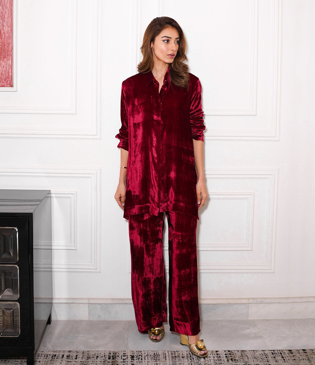 SCARLET RED VELVET CORD SET