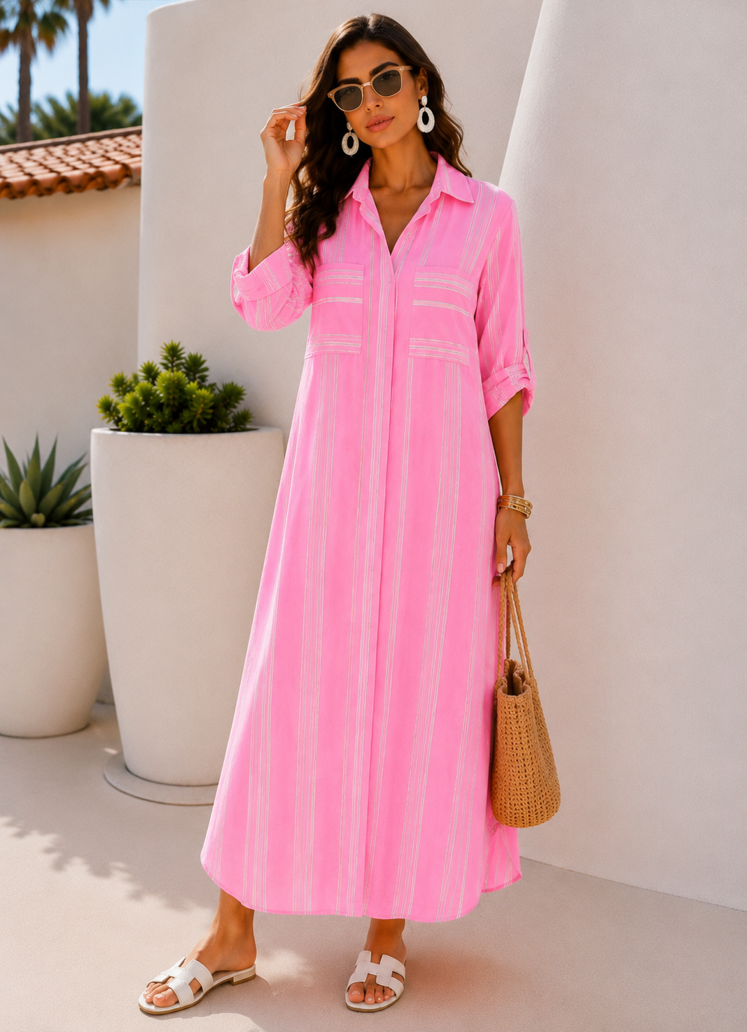 PINK SORBET STRIPE SHIRT DRESS