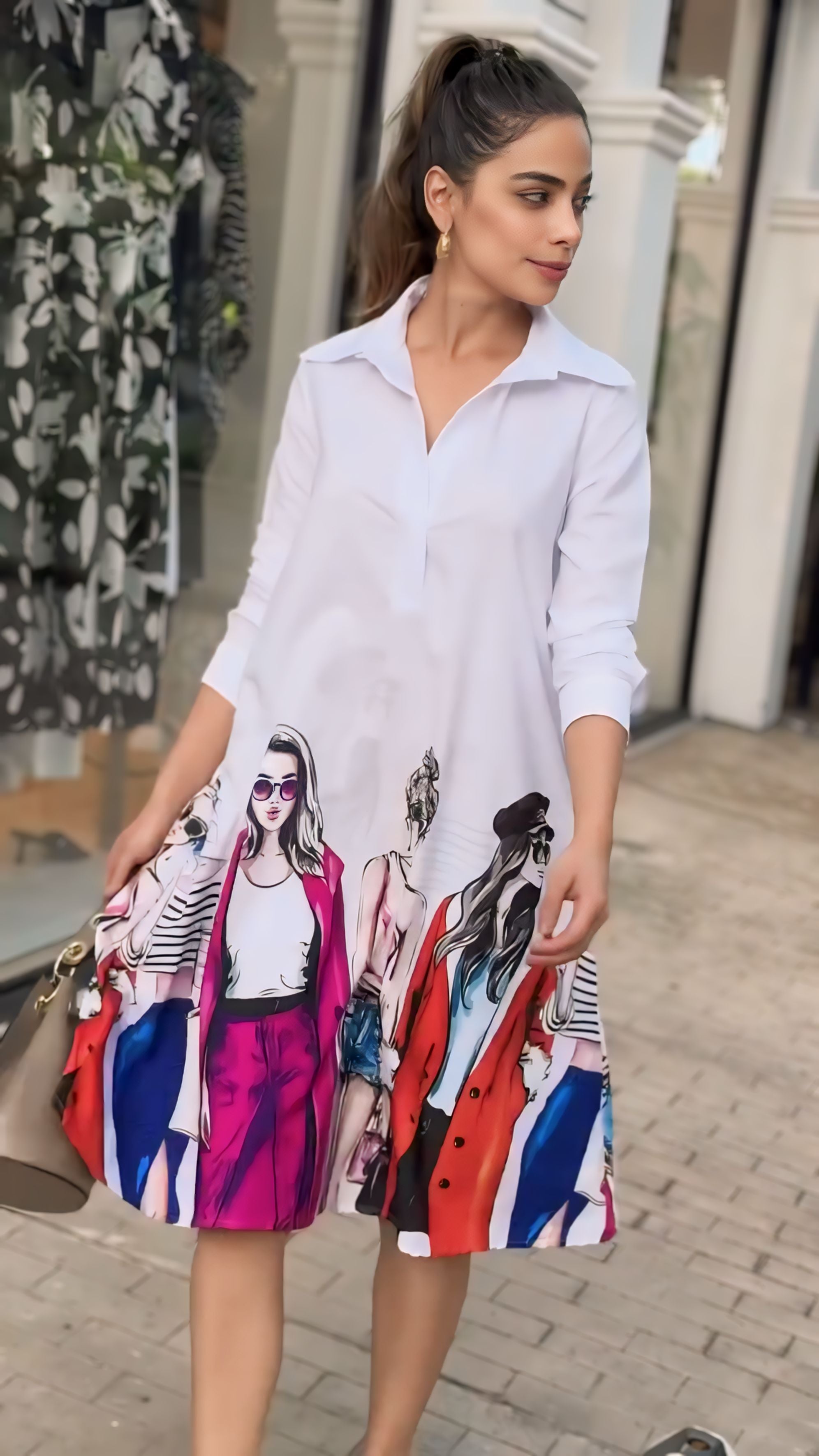 VOGUE POP ART MIDI DRESS - WHITE