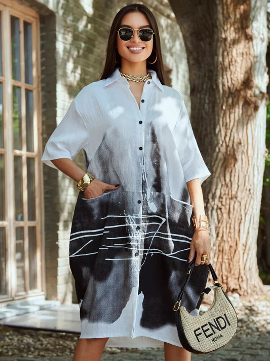 URBAN GRAFFITI SHIRT OVERSIZED DRESS - WHITE
