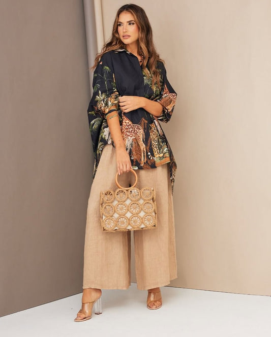 SAFARI CHIC HIGH & LOW OVERSIZED ANIMAL PRINT SHIRT