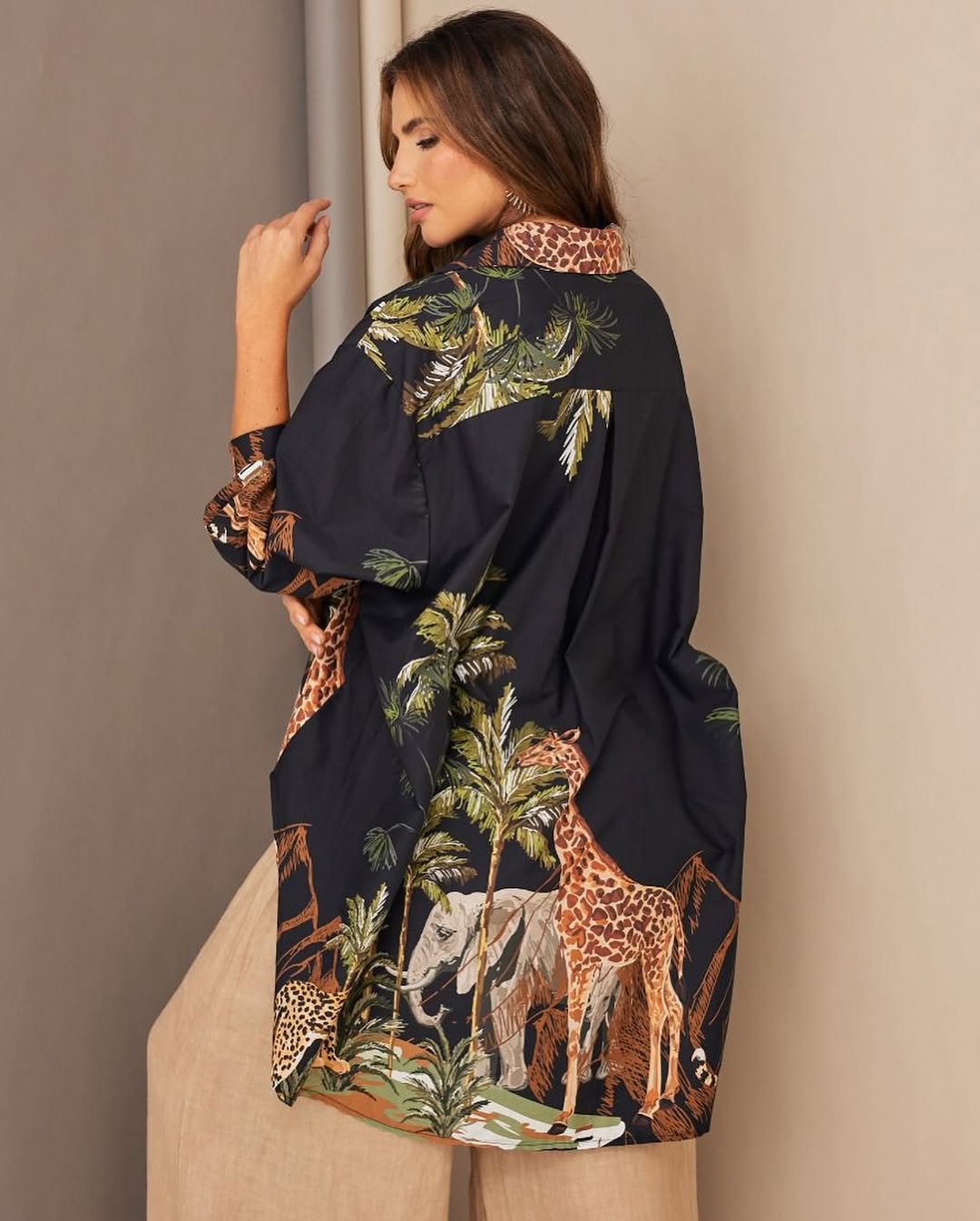 SAFARI CHIC HIGH &amp;amp; LOW OVERSIZED ANIMAL PRINT SHIRT