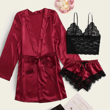 LADY IN RED BRIDAL SILK NIGHTWEAR - 3 PC SET