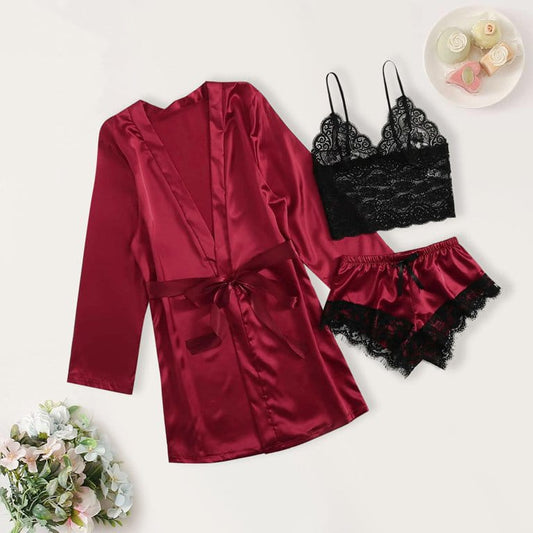 LADY IN RED BRIDAL SILK NIGHTWEAR - 3 PC SET