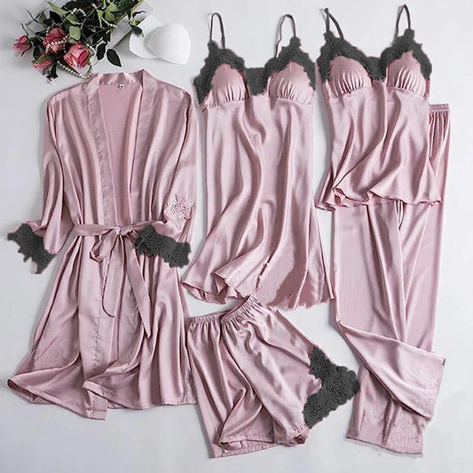 NOIR ELEGANCE SILK ENSEMBLE - 5PC SET