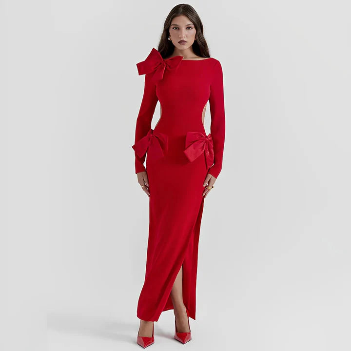 SCARLET BOW AFFAIR MAXI DRESS